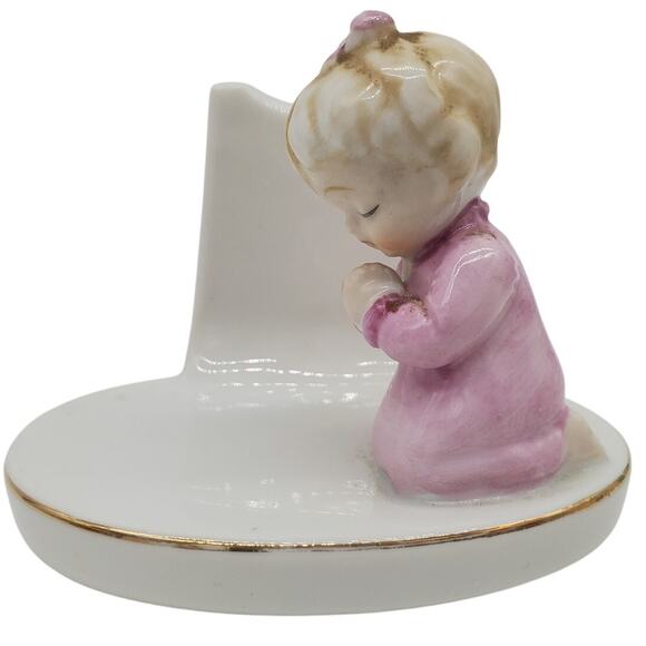 Vintage 1956 Bond Ware L & M Porcelain Figurine Girl Praying Jewelry Holder SO34 - Picture 1 of 5